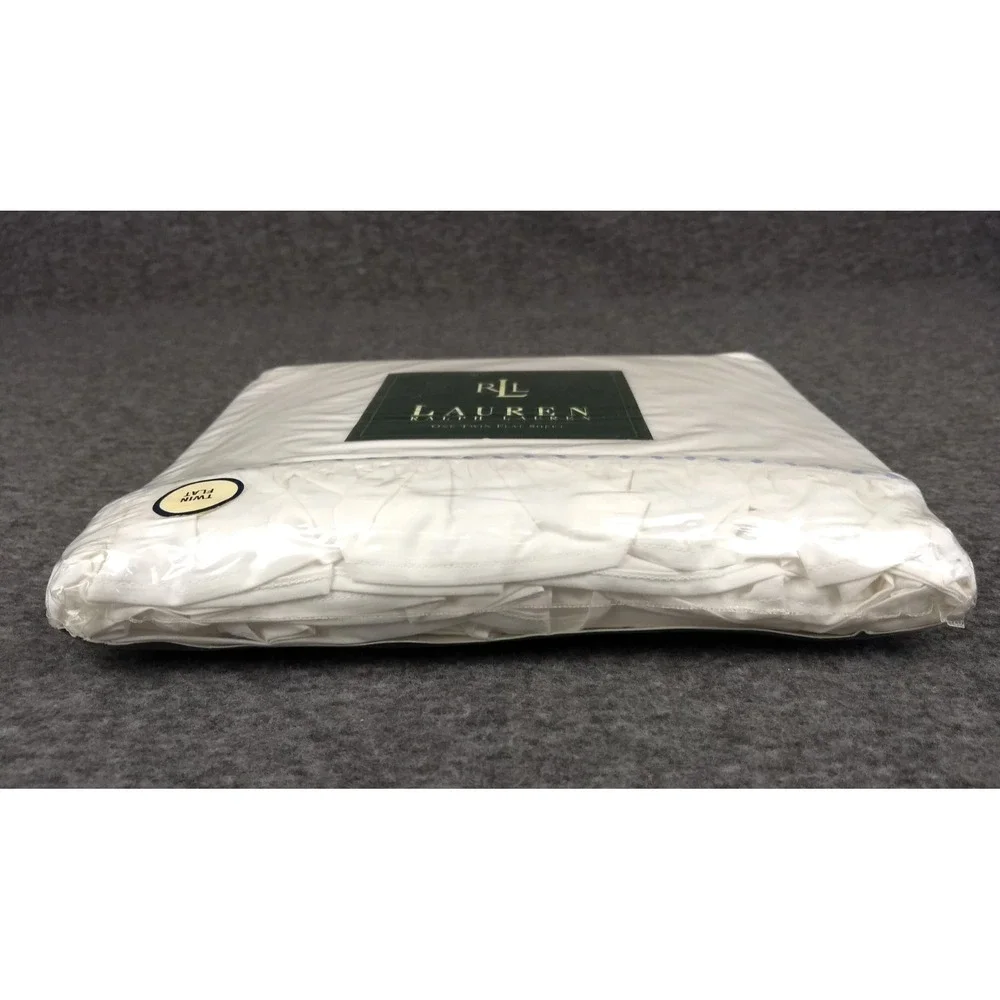 Ralph Lauren Twin Flat Sheet Elizabeth St Embroidered Blue Dot Ruffle Cotton NEW